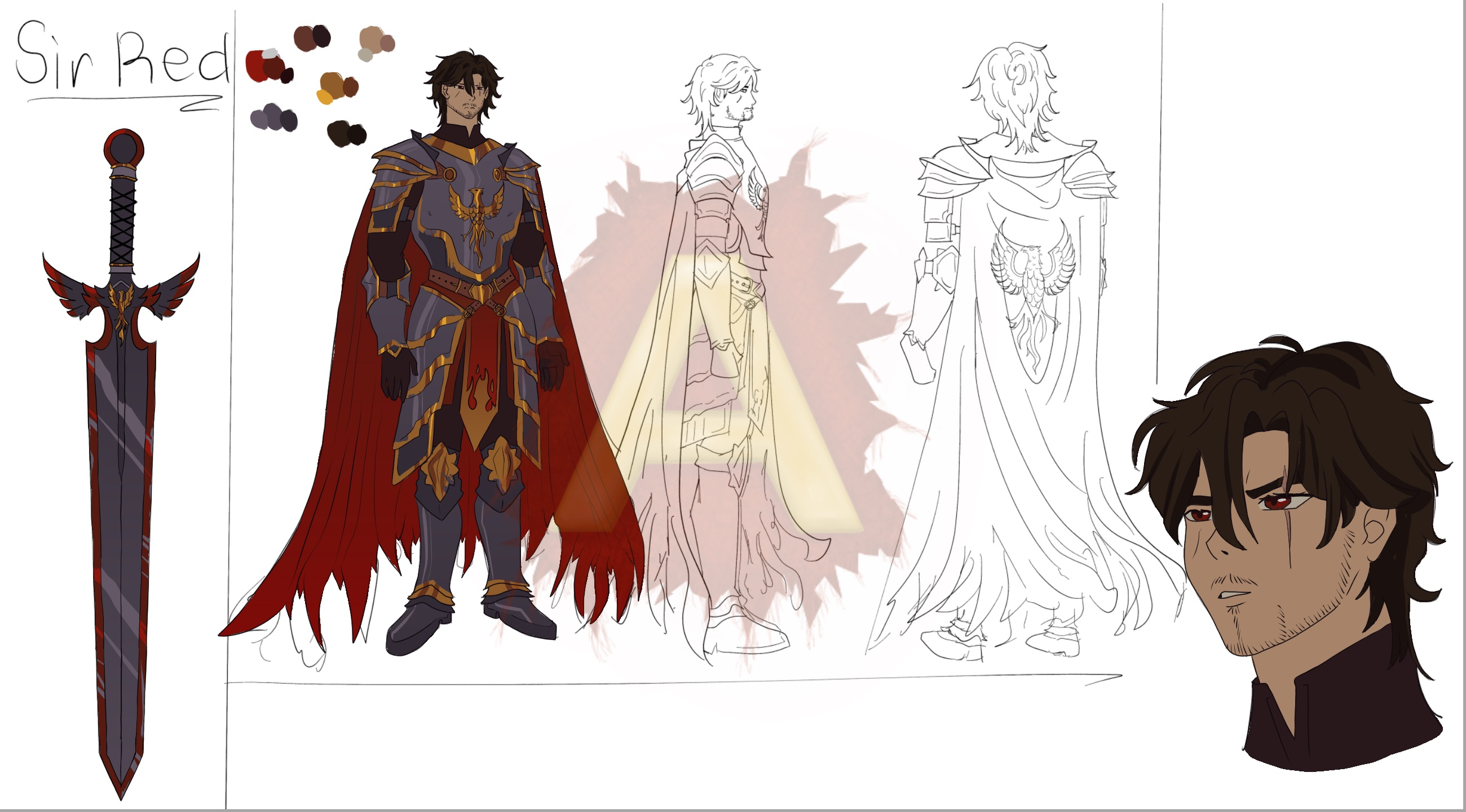 Sir Red character sheet, colored
