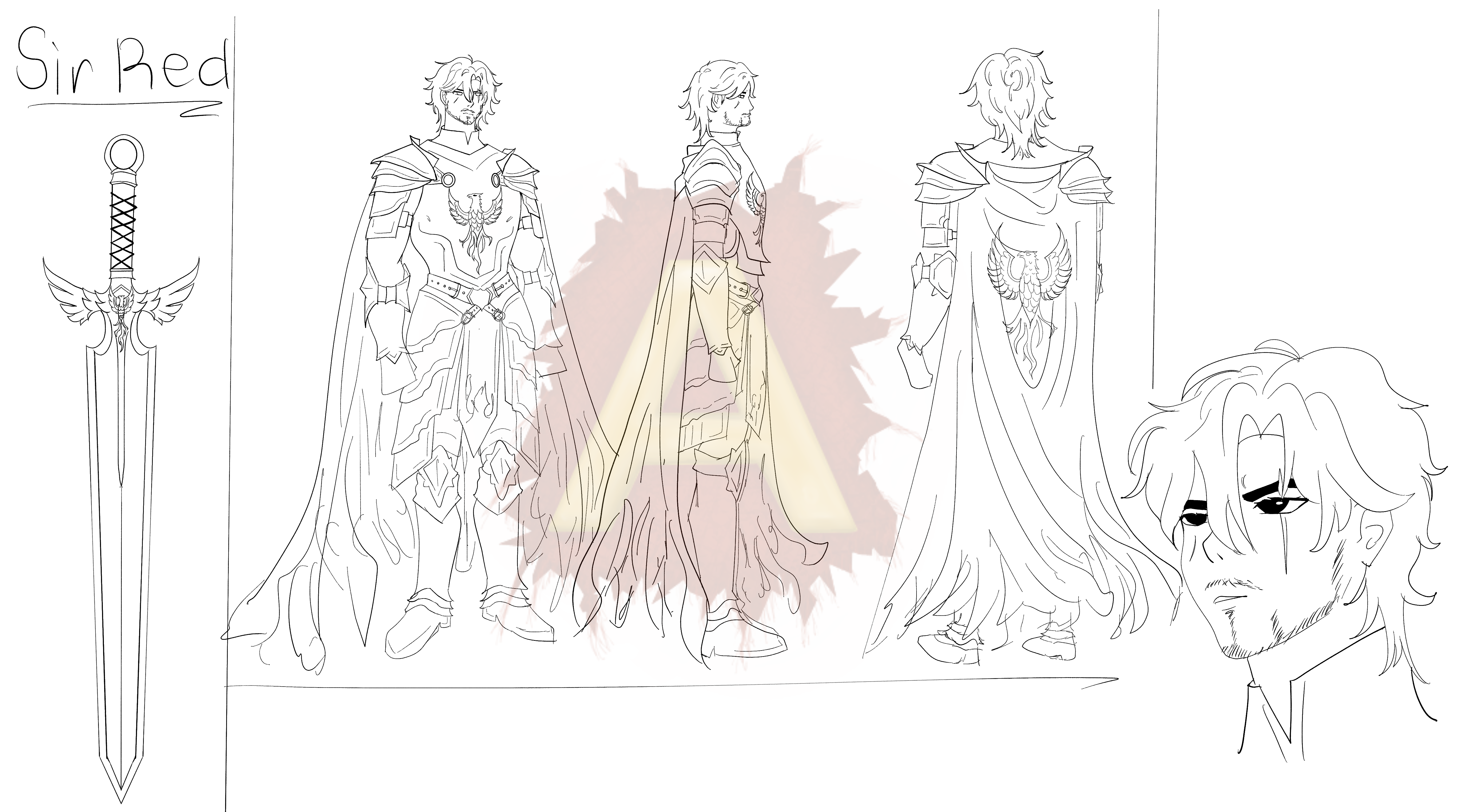 Sir Red character sheet, lineart